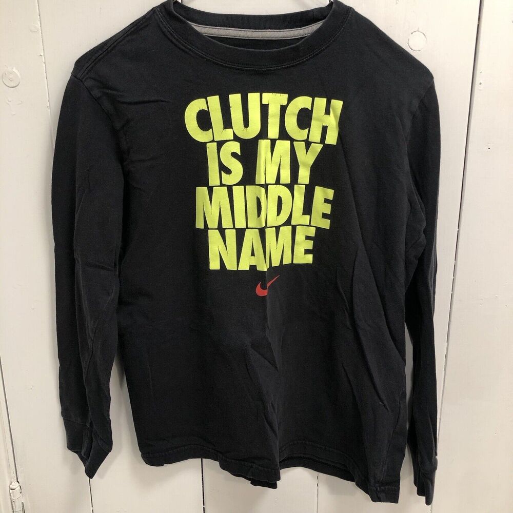 Nike Clutch Is My Middle Name Youth Long Sleeve Dri Fit Shirt Logo Black Size L